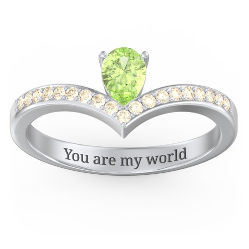 Pear Birthstone V-Shape Ring With Accents