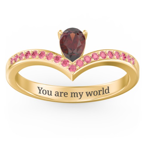 Pear Birthstone V-Shape Ring With Accents
