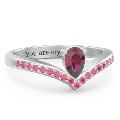 Pear Birthstone V-Shape Ring With Accents