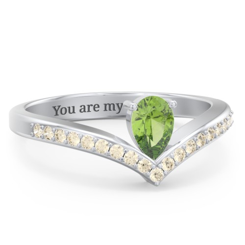 Pear Birthstone V-Shape Ring With Accents