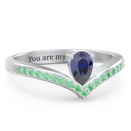 Pear Birthstone V-Shape Ring With Accents