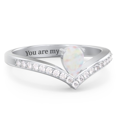Pear Birthstone V-Shape Ring With Accents