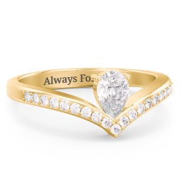Pear Birthstone V-Shape Ring With Accents in 18K Gold Plated Silver with Diamond