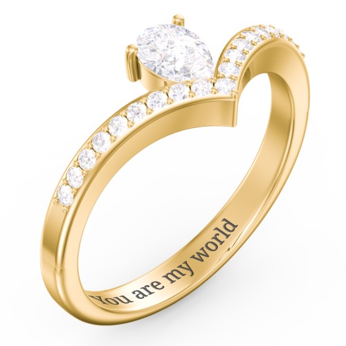 Pear Birthstone V-Shape Ring With Accents – 18K Gold Plated Silver with Diamond