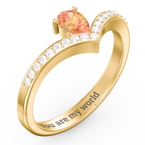 Pear Birthstone V-Shape Ring With Accents – 18K Gold Plated Silver with Citrine and White Premium Zirconia