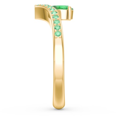 Pear Birthstone V-Shape Ring With Accents – 18K Gold Plated Silver with Emerald and Green Premium Zirconia