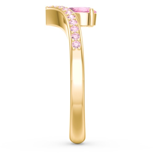 Pear Birthstone V-Shape Ring With Accents – 18K Gold Plated Silver with Pink Tourmaline and Fancy Pink Premium Zirconia