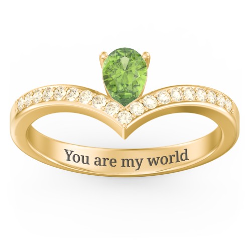 Pear Birthstone V-Shape Ring With Accents – 18K Gold Plated Silver with Peridot and Fancy Yellow Premium Zirconia