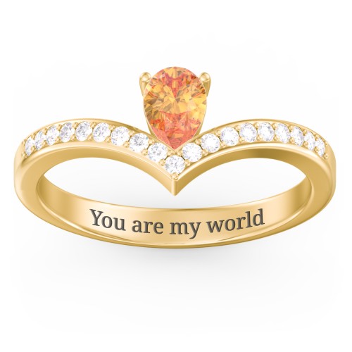 Pear Birthstone V-Shape Ring With Accents – 18K Gold Plated Silver with Citrine and White Premium Zirconia