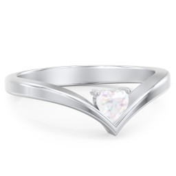 Heart Birthstone V-Shape Ring