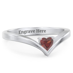 Heart Birthstone V-Shape Ring
