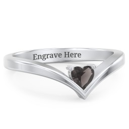 Heart Birthstone V-Shape Ring