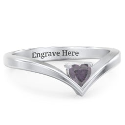 Heart Birthstone V-Shape Ring