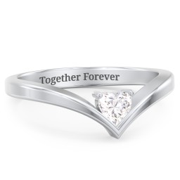Heart Birthstone V-Shape Ring