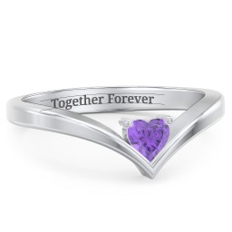 Heart Birthstone V-Shape Ring