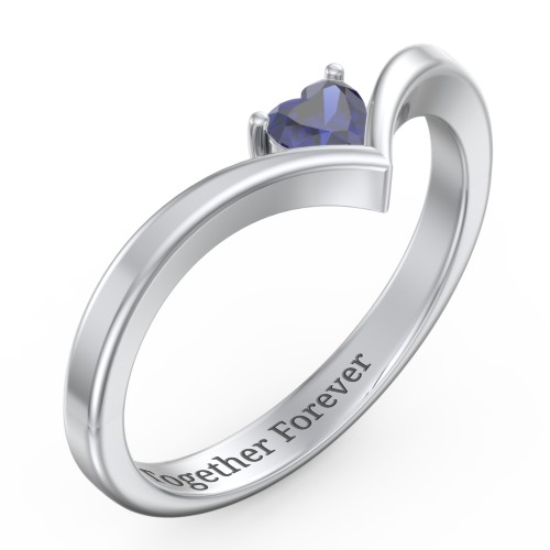Heart Birthstone V-Shape Ring