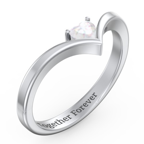 Heart Birthstone V-Shape Ring