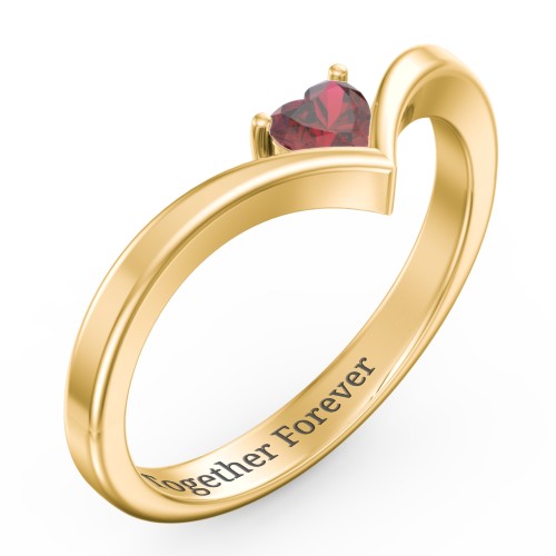 Heart Birthstone V-Shape Ring