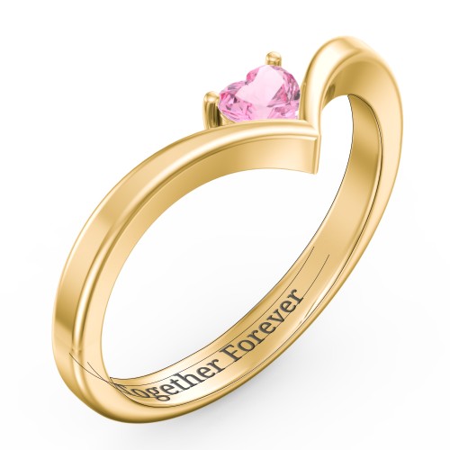 Heart Birthstone V-Shape Ring