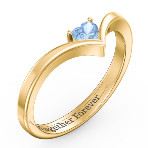 Heart Birthstone V-Shape Ring