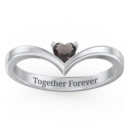Heart Birthstone V-Shape Ring