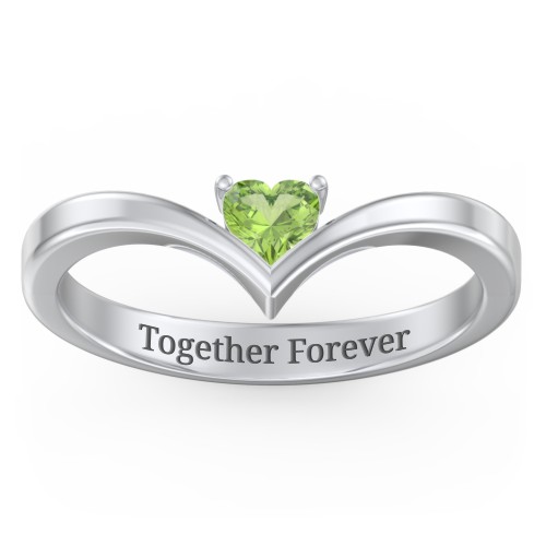 Heart Birthstone V-Shape Ring
