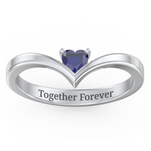 Heart Birthstone V-Shape Ring
