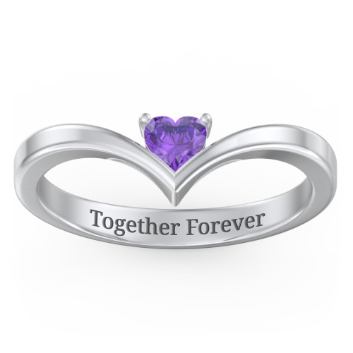 Heart Birthstone V-Shape Ring