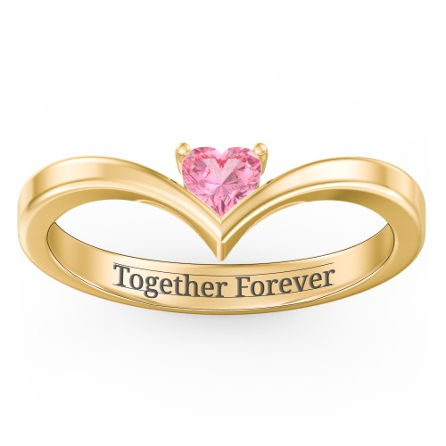 Heart Birthstone V-Shape Ring – 18K Gold Plated Silver with Pink Tourmaline