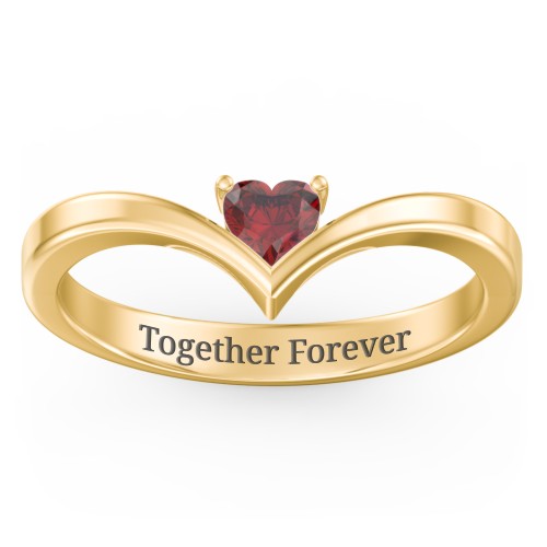Heart Birthstone V-Shape Ring