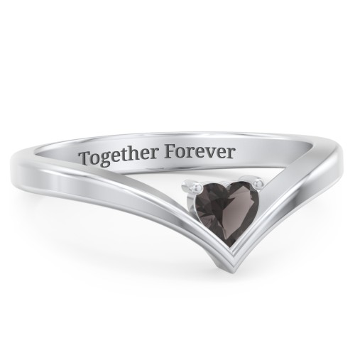 Heart Birthstone V-Shape Ring