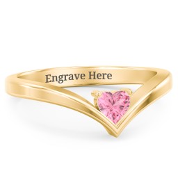 Heart Birthstone V-Shape Ring in 18K Gold Plated Silver with Pink Tourmaline