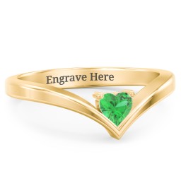 Heart Birthstone V-Shape Ring in 18K Gold Plated Silver with Emerald