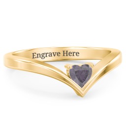 Heart Birthstone V-Shape Ring in 18K Gold Plated Silver with Alexandrite