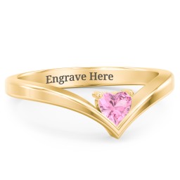 Heart Birthstone V-Shape Ring in 18K Gold Plated Silver with Pink Tourmaline