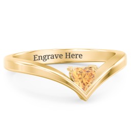 Heart Birthstone V-Shape Ring in 18K Gold Plated Silver with Citrine