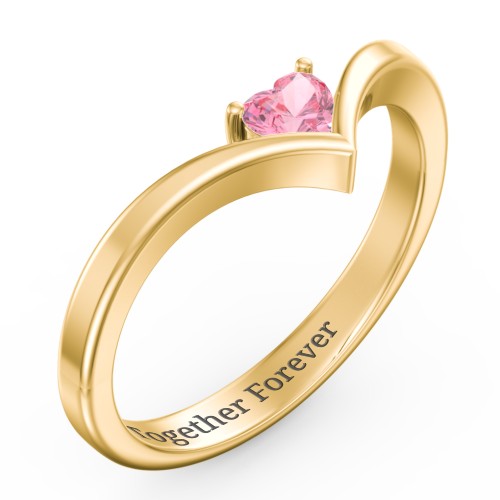Heart Birthstone V-Shape Ring – 18K Gold Plated Silver with Pink Tourmaline