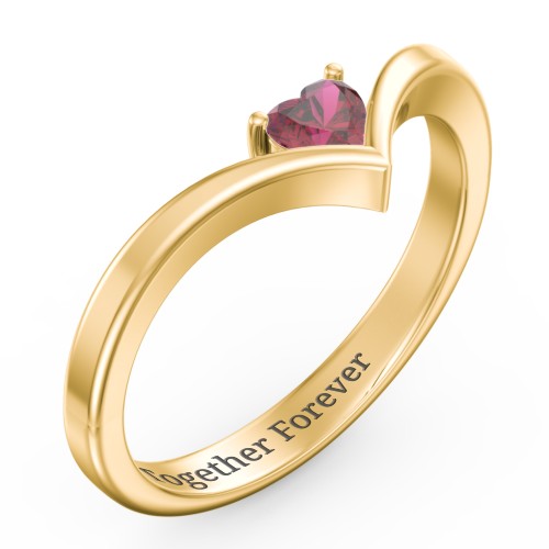 Heart Birthstone V-Shape Ring – 18K Gold Plated Silver with Ruby