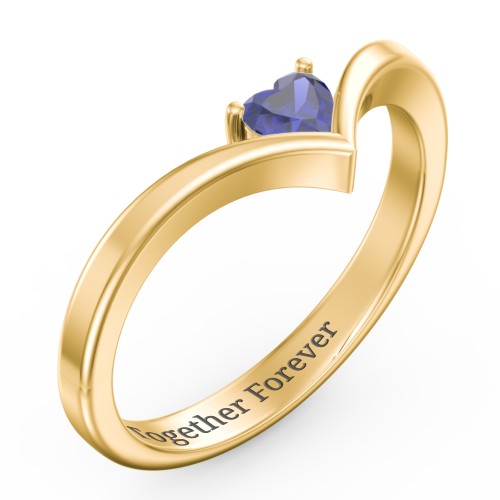 Heart Birthstone V-Shape Ring – 18K Gold Plated Silver with Blue Sapphire