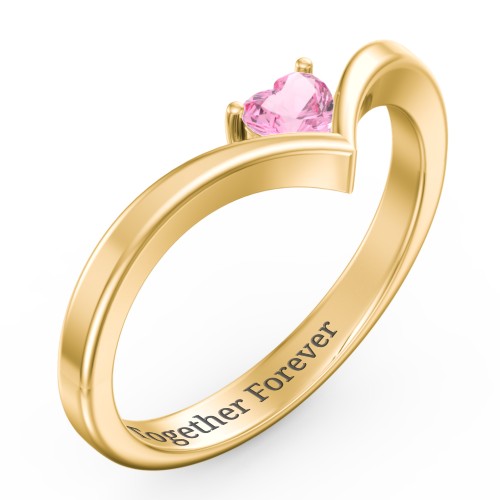 Heart Birthstone V-Shape Ring – 18K Gold Plated Silver with Pink Tourmaline