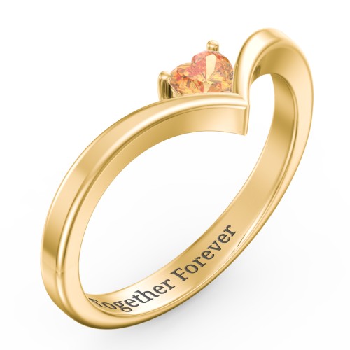Heart Birthstone V-Shape Ring – 18K Gold Plated Silver with Citrine