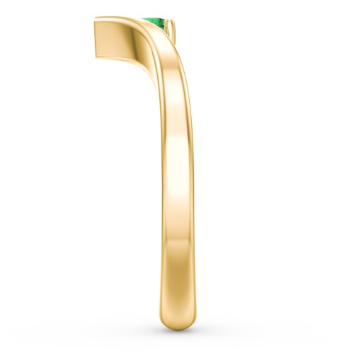 Heart Birthstone V-Shape Ring – 18K Gold Plated Silver with Emerald