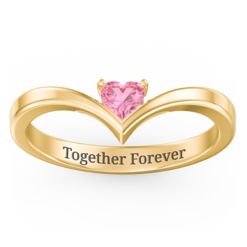 Heart Birthstone V-Shape Ring – 18K Gold Plated Silver with Pink Tourmaline