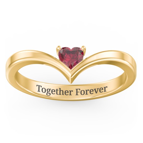 Heart Birthstone V-Shape Ring – 18K Gold Plated Silver with Ruby