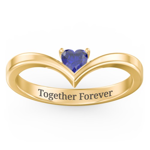 Heart Birthstone V-Shape Ring – 18K Gold Plated Silver with Blue Sapphire