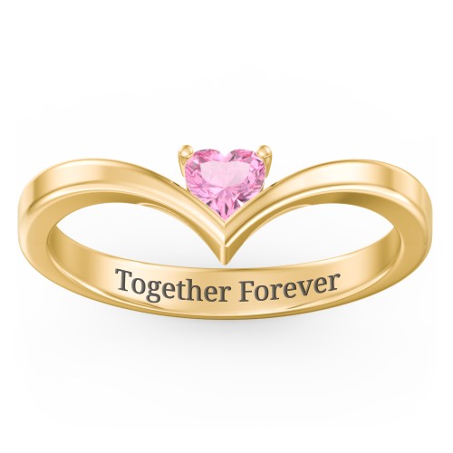 Heart Birthstone V-Shape Ring – 18K Gold Plated Silver with Pink Tourmaline