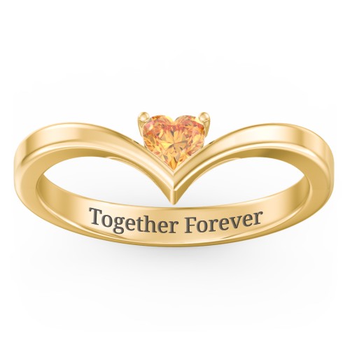 Heart Birthstone V-Shape Ring – 18K Gold Plated Silver with Citrine