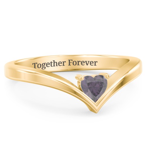 Heart Birthstone V-Shape Ring – 18K Gold Plated Silver with Alexandrite