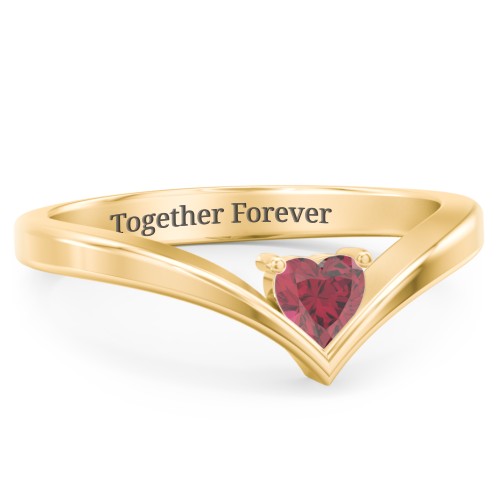 Heart Birthstone V-Shape Ring – 18K Gold Plated Silver with Ruby