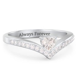 Heart Birthstone V-Shape Ring With Accents